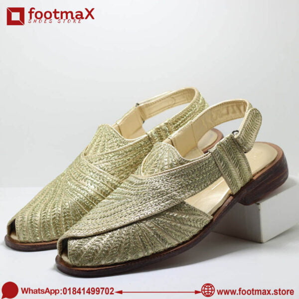 Golden color men bridal leather sandals embroidery kabuli sandals for men