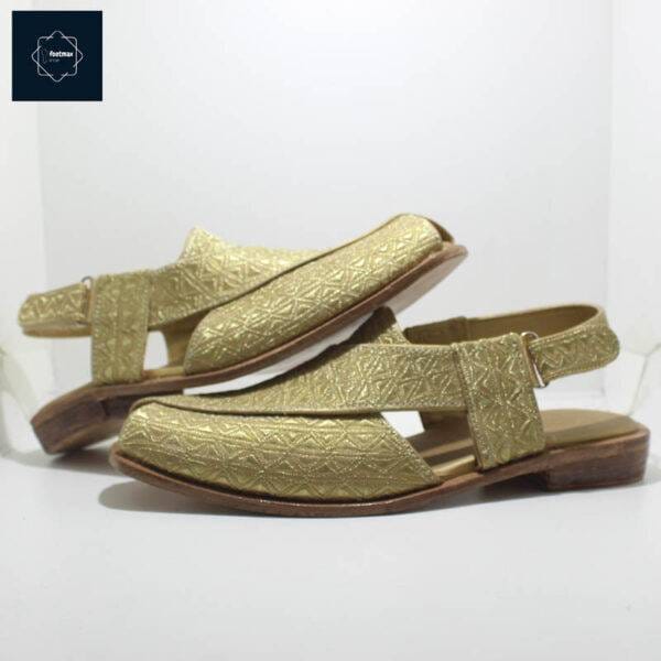 Golden Color Men's Kabuli Sandals embroidery with leather made