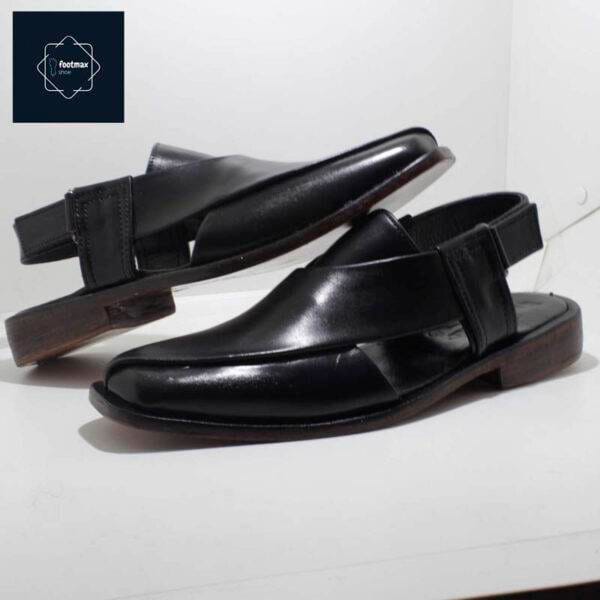 Embrace timeless elegance with our Black Leather Kabuli Sandals