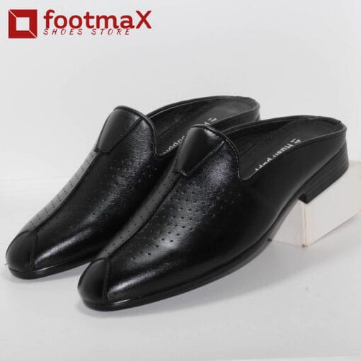 Pure leather  men's half shoes pure black shoes