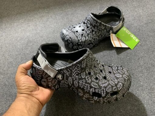 Leaf-Printed Crocs Slides Slipper - Full Covered Design with Adjustable Belt