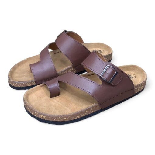  Men's Toe Loop & Buckle Sandals - Handcrafted Leather with Cork Sole