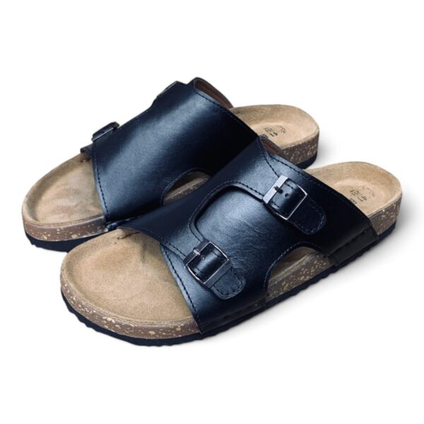 Men's Double Buckle Leather Sandals - Classic Comfort in Black/Brown