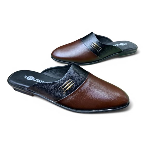 Men's Two-Tone Leather Mules - black/chocolate