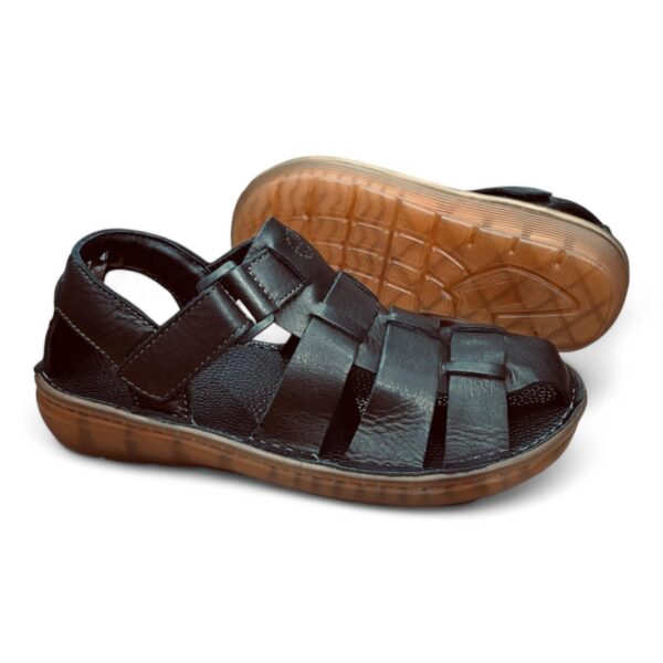 Men's Black Leather Fisherman Sandals - Rugged Style & Comfort (Vietnam Made)